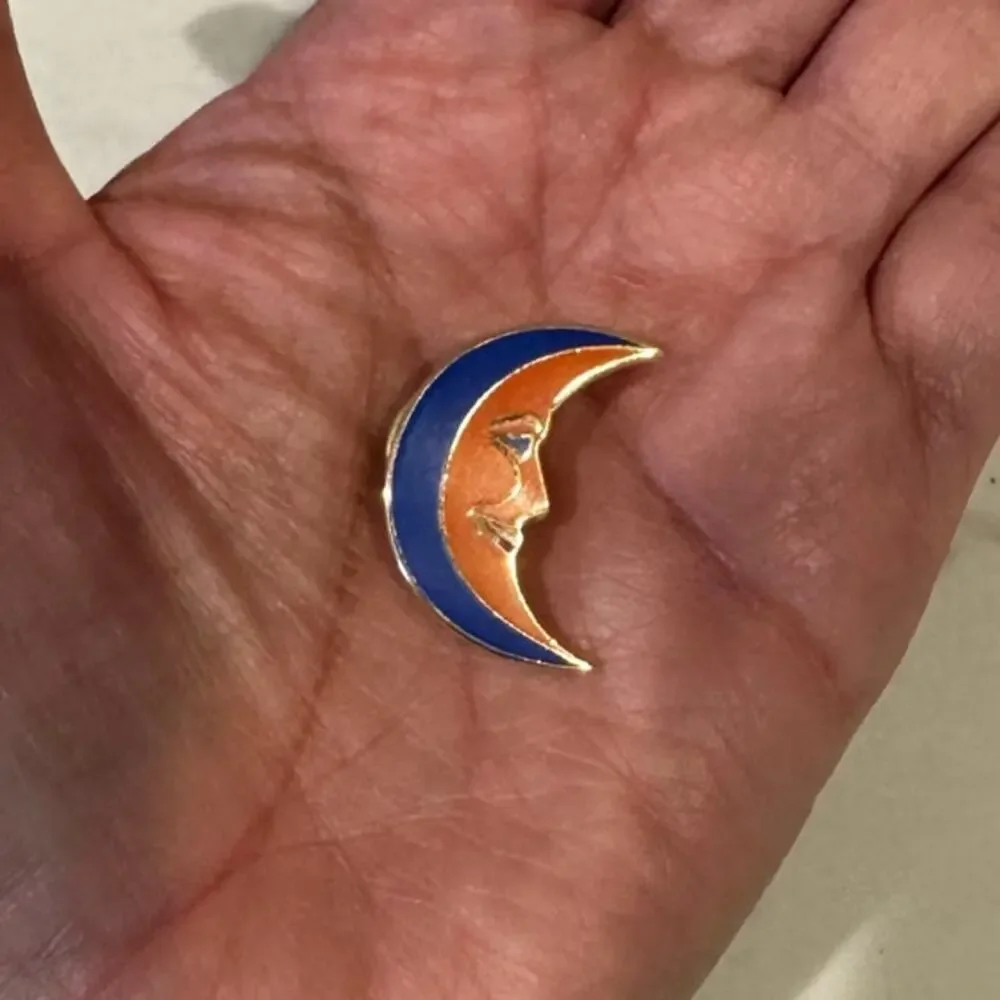 Vintage blue orange crescent moon enamel pin backpack pin hat pin lapel pin